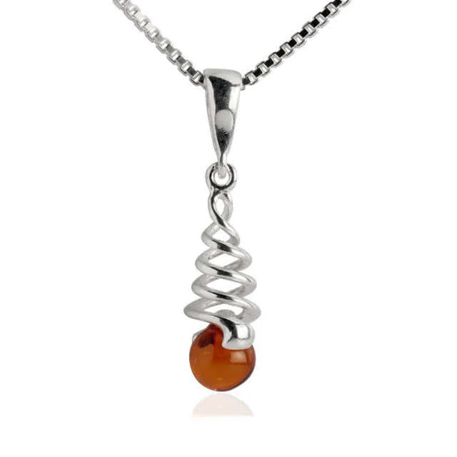 Honey Amber Spiral Drop Pendant - 29mm Drop