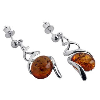 Spiral Amber Drop Earrings Sterling Silver