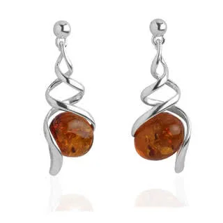 Sterling Silver Baltic Amber Spiral Drop Earrings