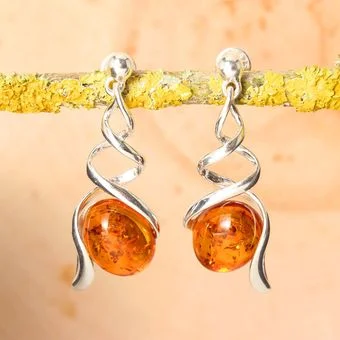 Baltic Amber Spiral Drop Earrings