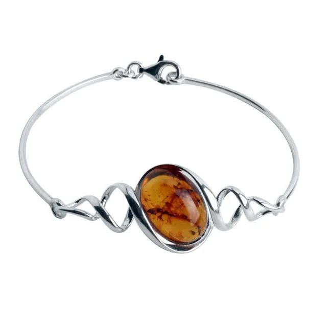 Baltic Amber Spiral Silver Bangle