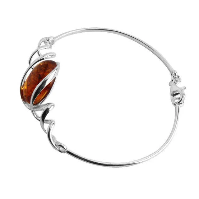 Baltic Amber Spiral Silver Bangle