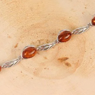 Leaf Edged Baltic Amber Sterling Silver Bracelet