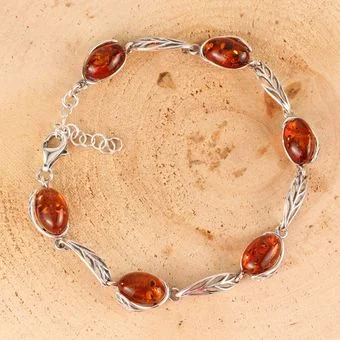 Sterling Silver Honey Baltic Amber Butterfly Bracelet