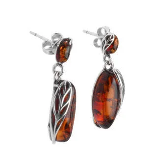 Amber Leaf Edged Earrings - Wrap around leaf design silver detailing frames the amber beautifully