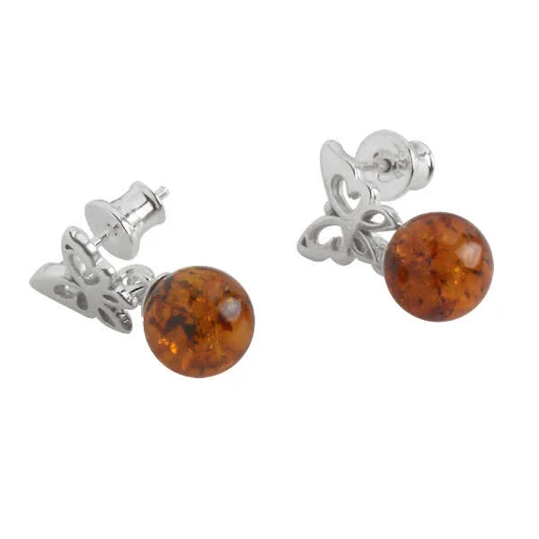 Baltic Amber Butterfly Bead Drop Earrings - 20mm Drop Length