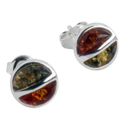 Green and Cognac Baltic Amber Round StudEarrings