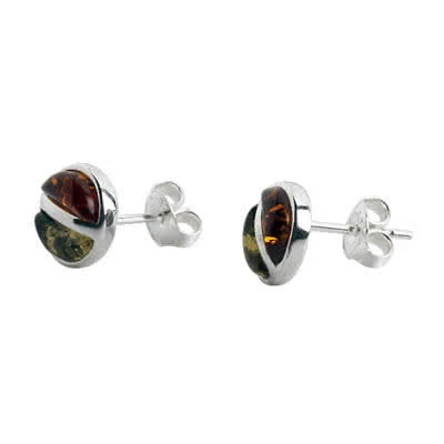Two Colour Baltic Amber Round Bezel Set Earrings