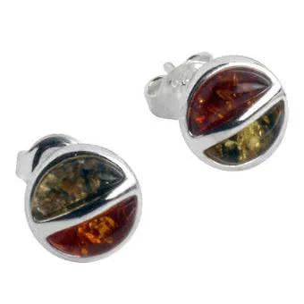 Green and Cognac Baltic Amber Round Studs Green and Cognac Baltic Amber Round Studs