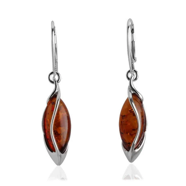 Marquise Baltic Amber Wave Drop Earrings