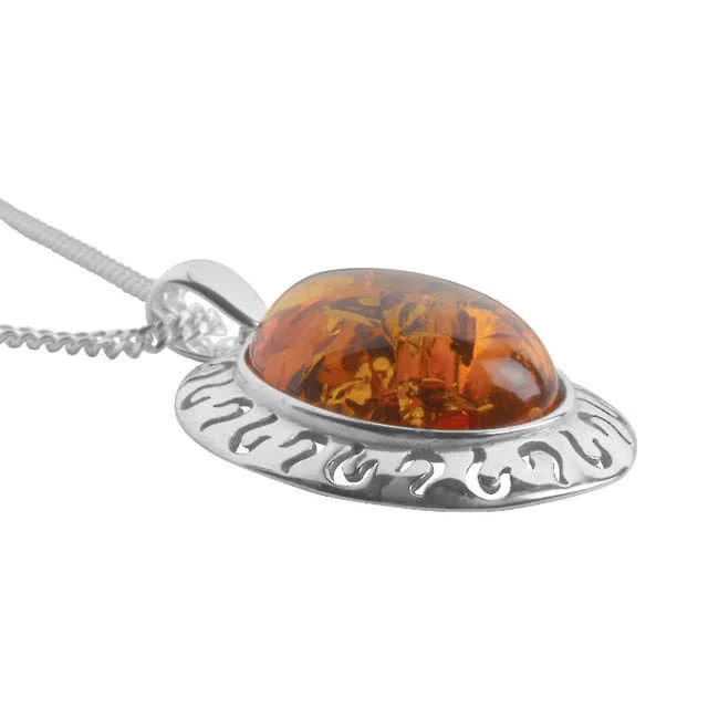 Sterling Silver Oval Baltic Amber Framed Pendant