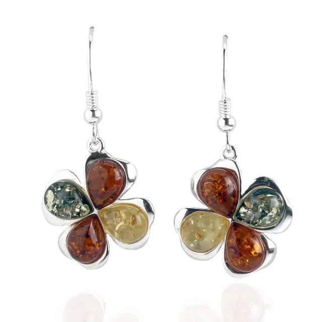 Four Leaf Clover Baltic Amber Earrings - Pear cut amber pieces measuring 8mm x 6mm