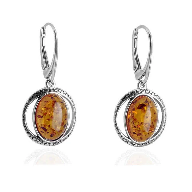 Oval Baltic Amber Drop Earrings