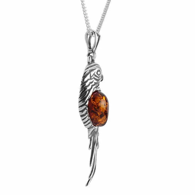 Baltic Amber Parrot Pendant  - Set with a piece of 15mm x 10mm Baltic amber