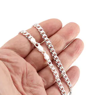 Diamond Cut 925 Sterling Silver Curb Chain