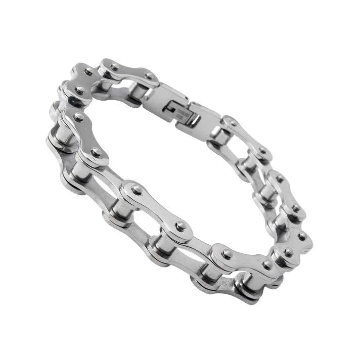 Inspirit Stainless Steel Men's Bike Chain Link Bracelet, Heavy 52 Grams