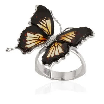 Hand Carved Baltic Amber Butterfly Ring