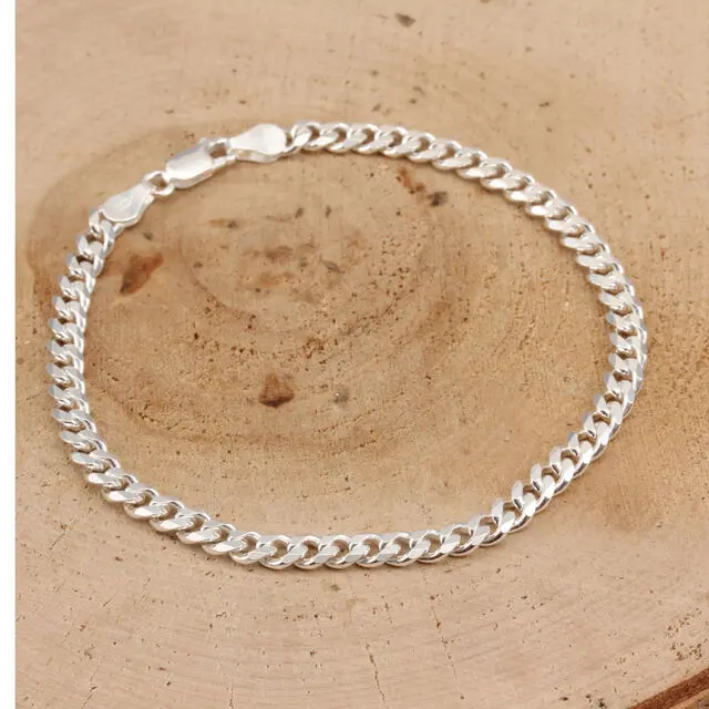 Solid 925 Sterling Silver 5mm Curb Bracelet