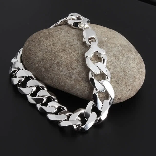 Heavy Silver Curb Bracelet 15mm Width