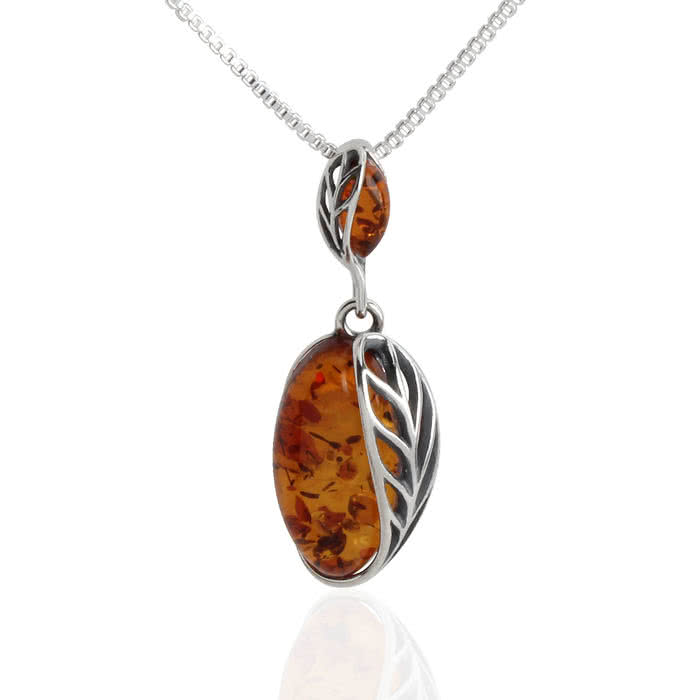 Sterling Silver Baltic Amber Pendant With Chain