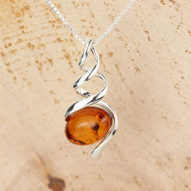 Honey Baltic Amber Spiral Sterling Silver Pendant