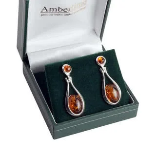 Double Baltic Amber Drop Earrings - 5mm Amber Beads on Post