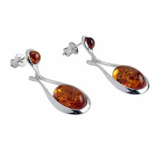 Double Baltic Amber Drop Earrings - Main Amber 14mm x 11mm