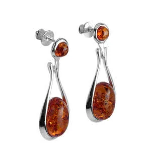 Double Baltic Amber Drop Earrings