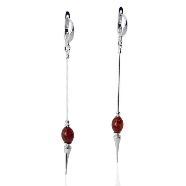 Long Baltic Amber Drop Earrings - 80mm Drop Length