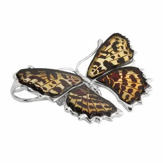 Heath Fritillary Baltic Hand Carved Amber Butterfly Brooch Pendant