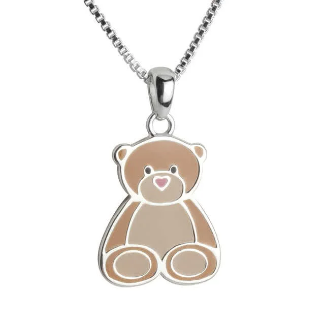 Teddy Bear Enamel Children's Pendant - Supplied with a 14 inch box chain