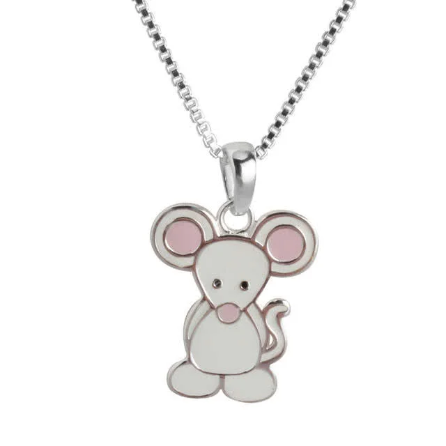 Children's Silver Mouse Pendant with Chain