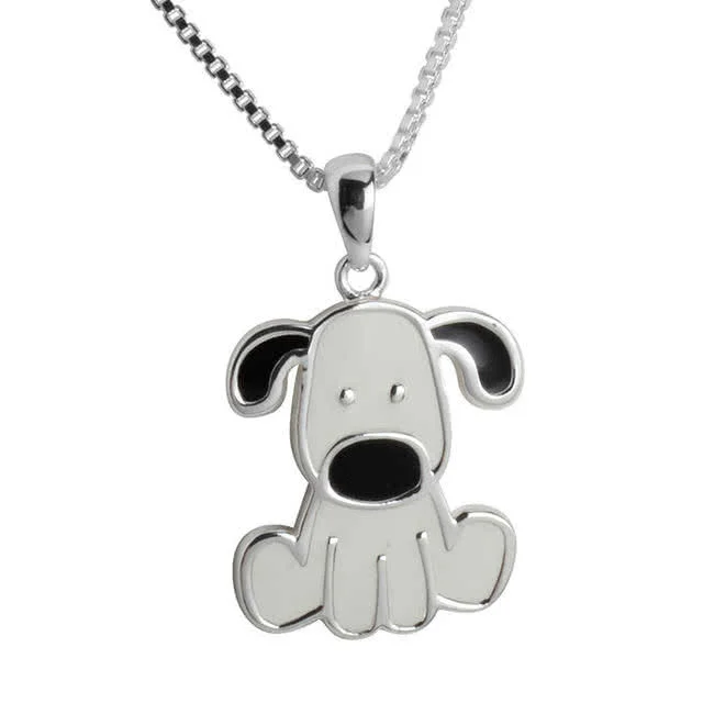 Patch the Dog Pendant with chain - Adorable 'Patch' is finished with enamel detailing