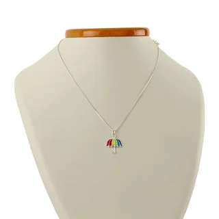 Rainbow Sterling Silver Umbrella Pendant For Girls