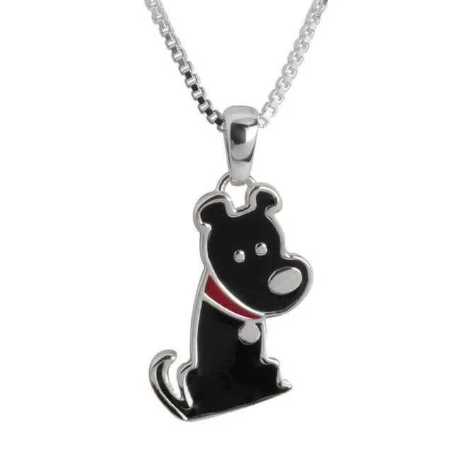 Scotty Dog Silver Pendant detailed with black, white and red enamel