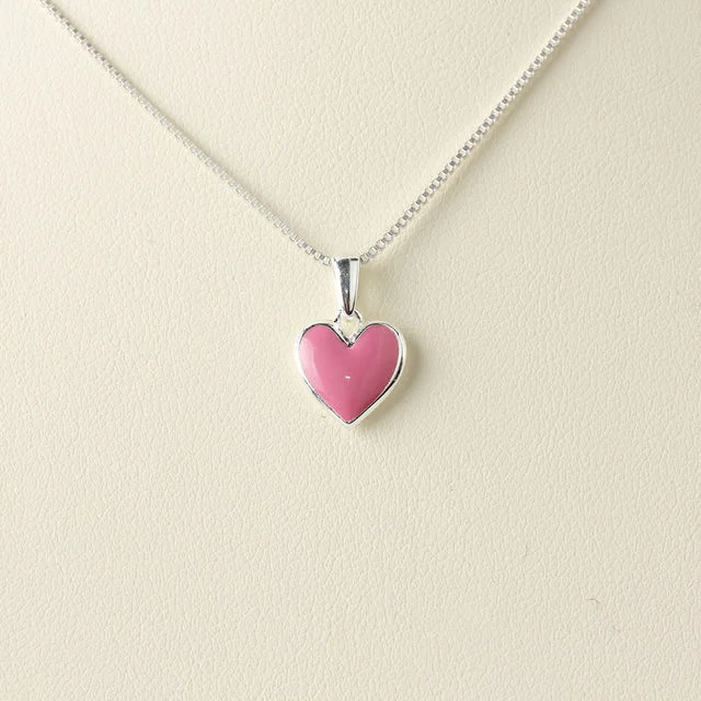 Girls Pink Enamel Silver Heart Pendant