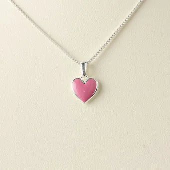 Girl's Pink Enamel and Sterling Silver Heart Pendant
