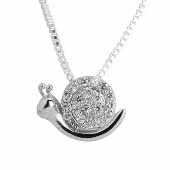 Cubic Zirconia Silver Snail Pendant
