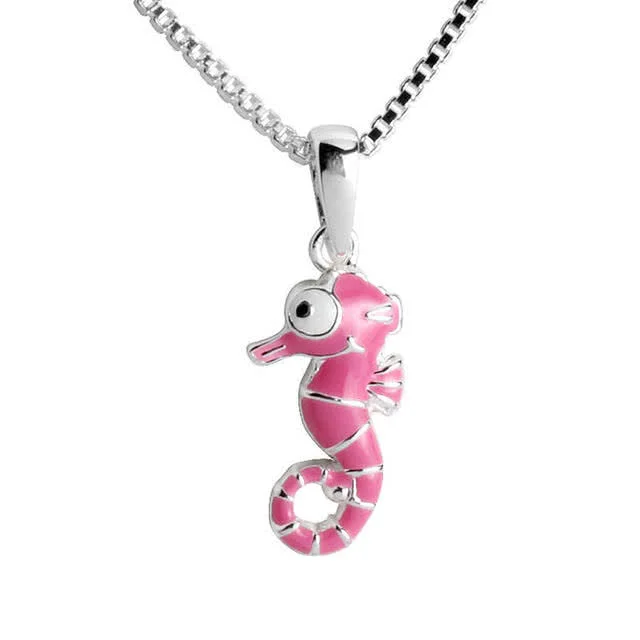 Pink Seahorse Silver Pendant