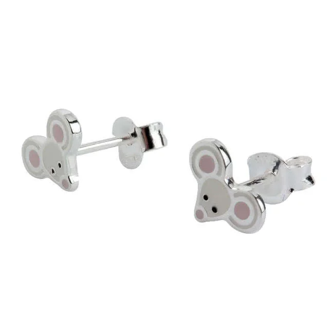 Girl's Mouse Stud Earrings - Measurements: 8.6mm x 6.2mm