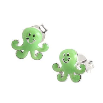 Green Octopus Stud Earrings