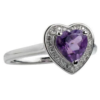 Amethyst Heart Silver Ring