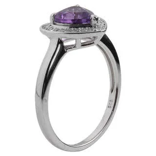 Amethyst Heart Silver Ring - Rhodium Plated