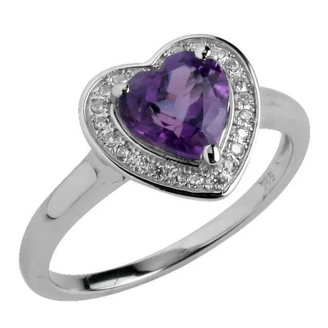 Amethyst Heart Silver Ring - Genuine heart shaped amethyst measuring 7.10mm x 7.10mm