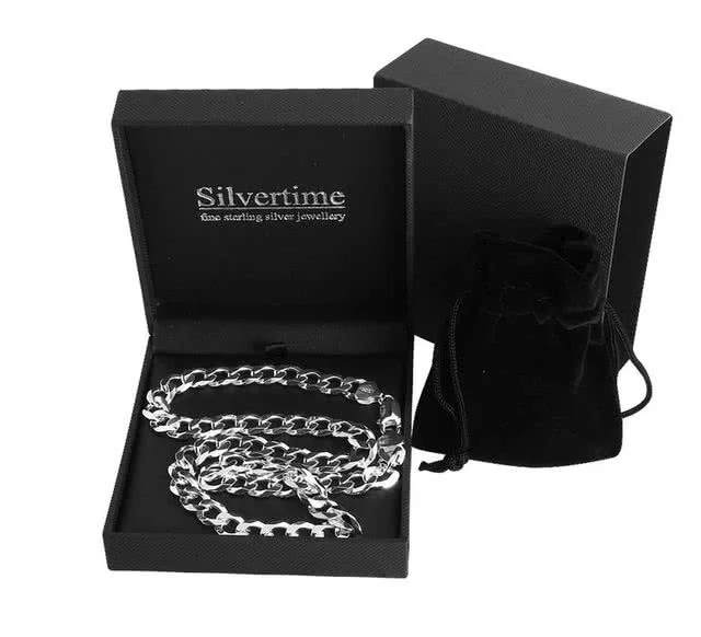 8.50mm Width Solid Sterling Silver Curb Chain with a highly polished finish, quality lobster clasp