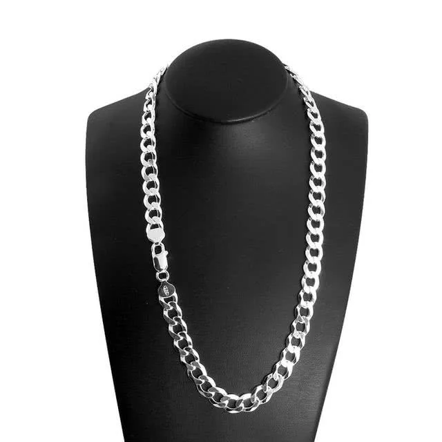 8.50mm Width Solid Sterling Silver Curb Chain - Available lengths are 14 inches to 30 inches