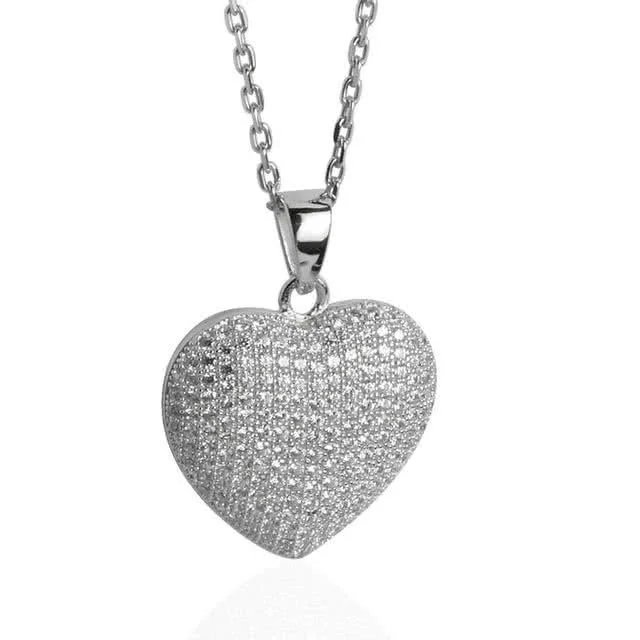 Micro Set Cubic Zircona Silver Heart Pendant