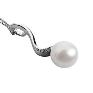 Freshwater Pearl and Cubic Zirconia Swirl Pendant - 30mm Length