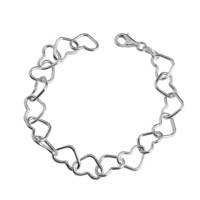 Silver Heart Link Bracelet - 12mm x 9mm Heart Shaped Silver Links