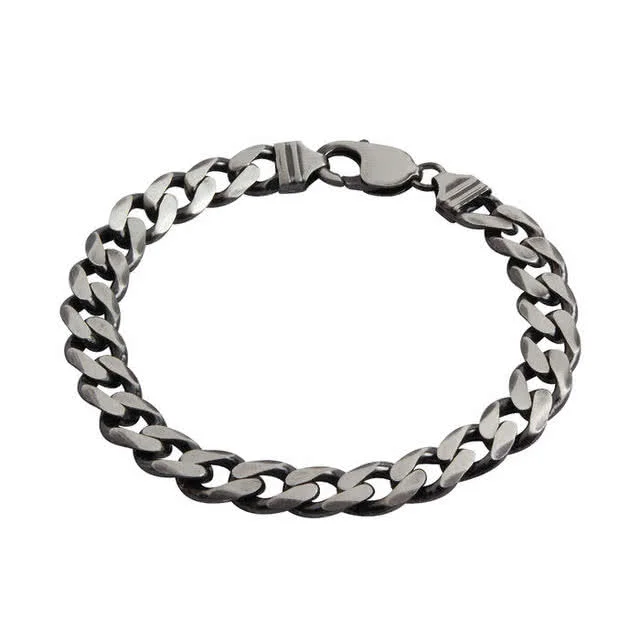 Gun Metal Finish Silver Curb Bracelet - Available in 7.75, 8.75 and 9.75 inches